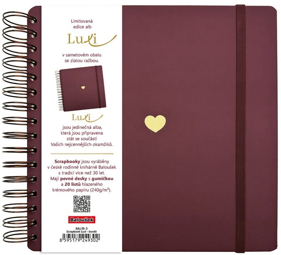 BALOUŠEK TISK Scrapbook Luxi, 210 × 210 mm, lamino, bordó