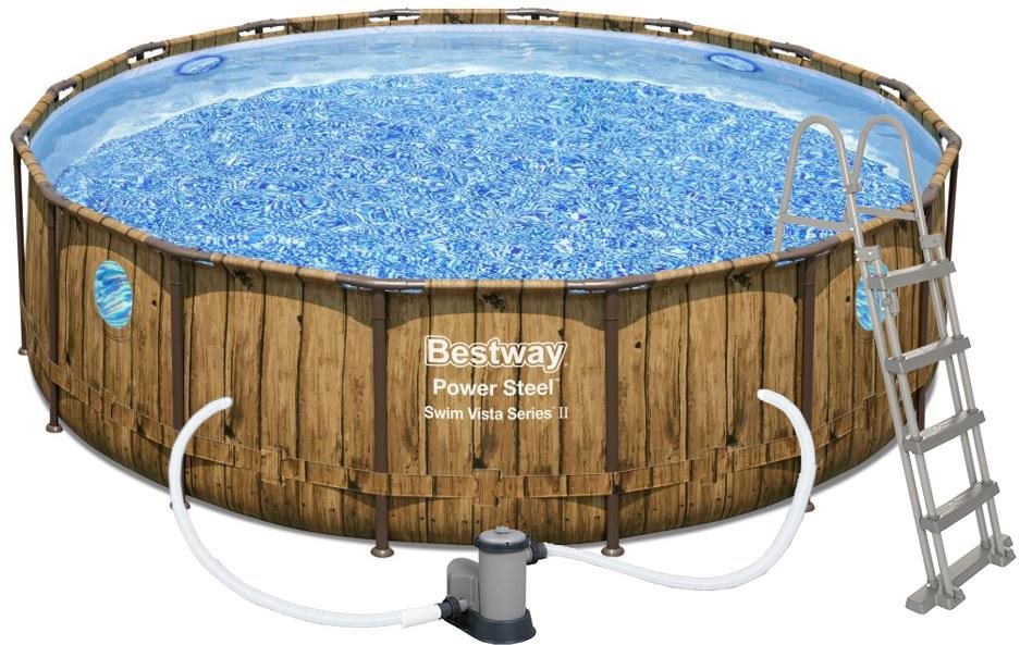 BESTWAY Bazén s konstrukcí Power Steel Wood Swim Vista 4,88 × 1,22m