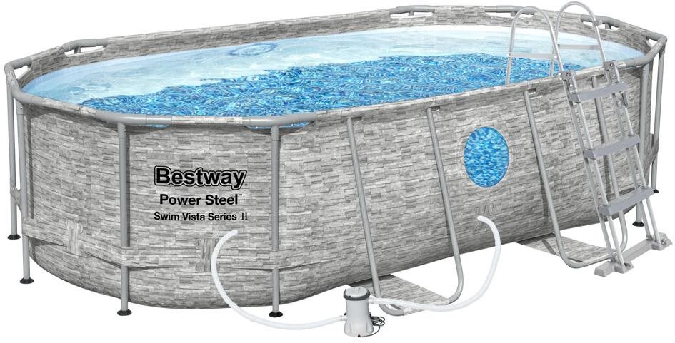 BESTWAY Bazén s konstrukcí Power Steel Stacked Stone Swim Vista 4,27 × 2,5 × 1 m - 56714