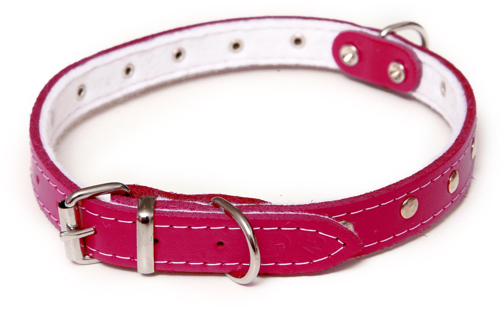 Bafpet Kožený zdobený obojek Stella podšitý filcem - Fuchsie, 18mm × 50cm /40-46/ 01114