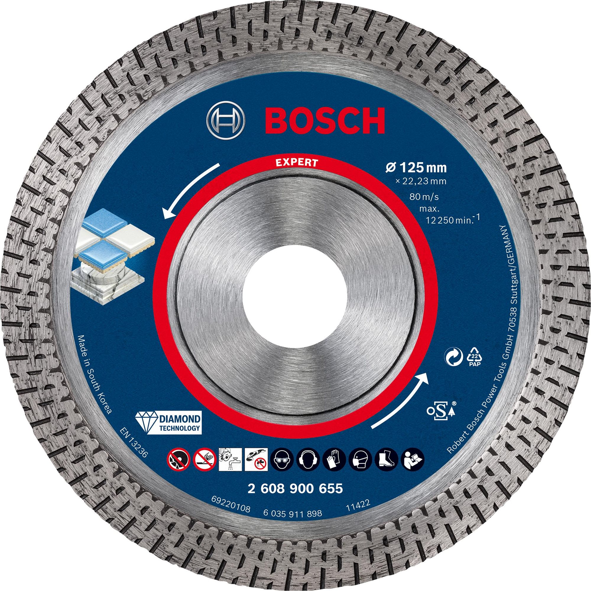 BOSCH Diamantový řezný kotouč EXPERT HardCeramic 125 × 22,23 × 1,4 × 10 mm 2.608.900.655