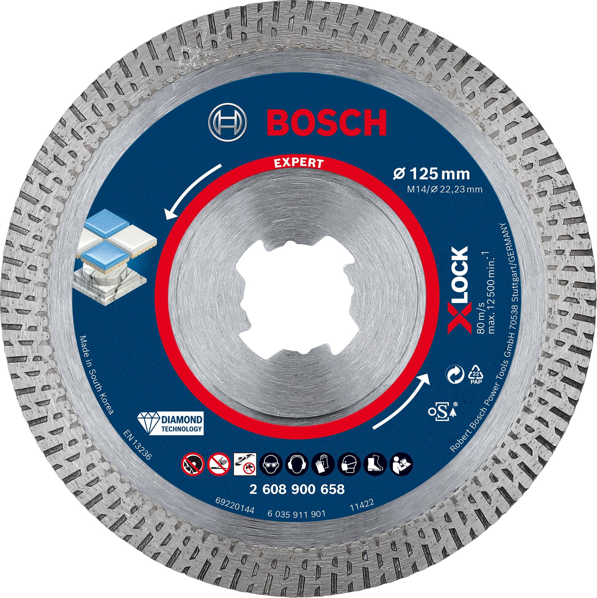 BOSCH Diamantový řezný kotouč EXPERT HardCeramic X-LOCK 125 × 22,23 × 1,4 × 10 mm 2.608.900.658