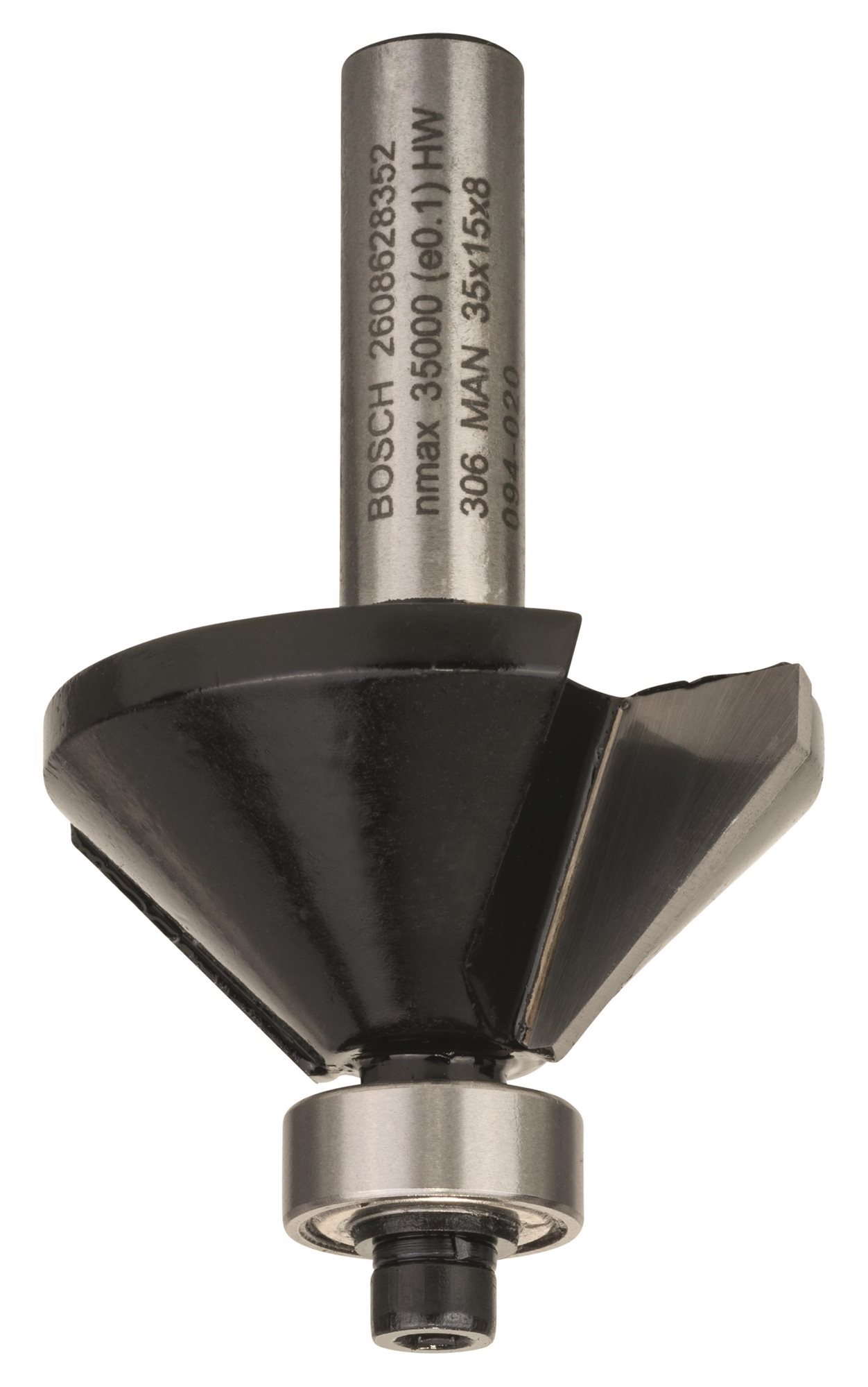 BOSCH Fazetovací fréza, 8 mm, B 11 mm, L 14,7 mm, G 56 mm, 45° 2.608.628.352