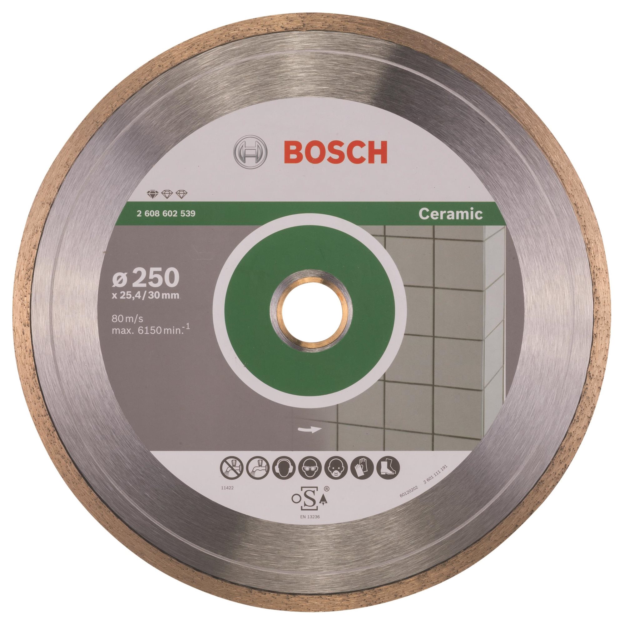 BOSCH Diamantový dělicí kotouč Standard for Ceramic 250 x 30+25,40 x 1,6 x 7 mm 2.608.602.539