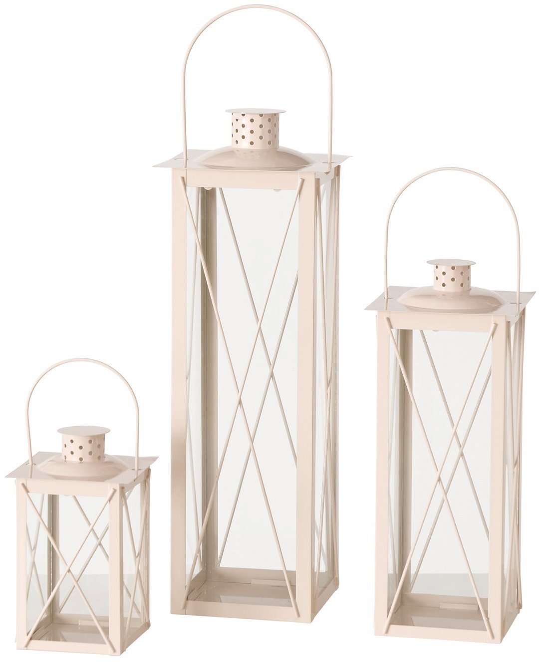 Boltze Home Kovová lucerna s rukojetí, Farol, 20, 35 a 50 cm, béžová barva