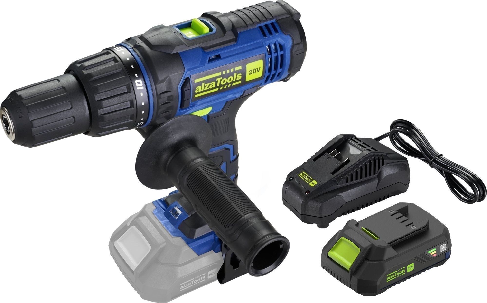 ALZATOOLS Vrtačka AKU s příklepem CHD20V BatteryONE 20V + 2,4A nabíječka + 2Ah baterie