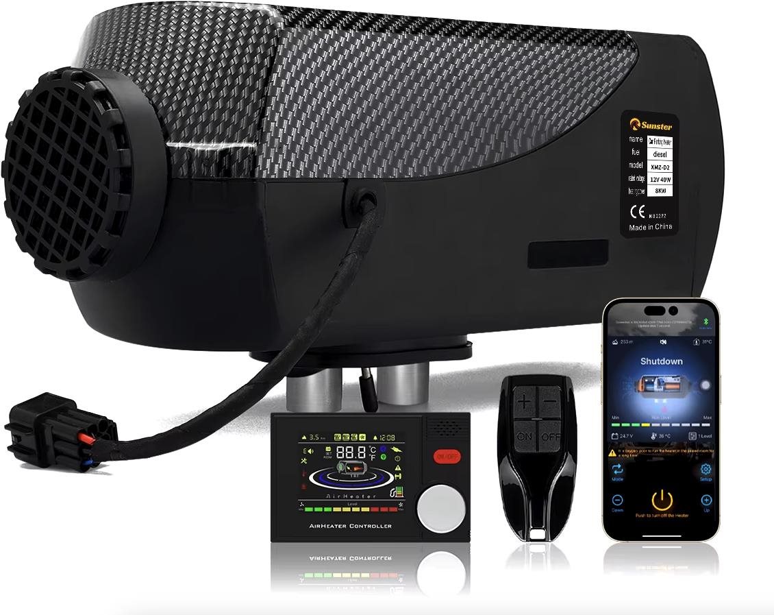 Sunster Nezávislé topení Car Heater 8 kW 12/24V, Bluetooth aplikace, ovladač, vlastní naftový okruh