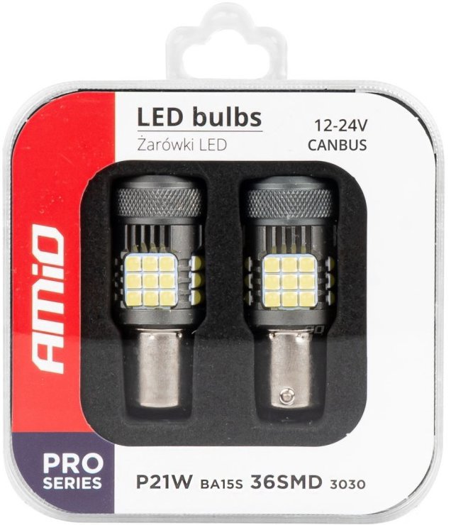 Amio LED 12V/24V 21W BA15s čirá CANBUS s ventilátorem, 2 ks