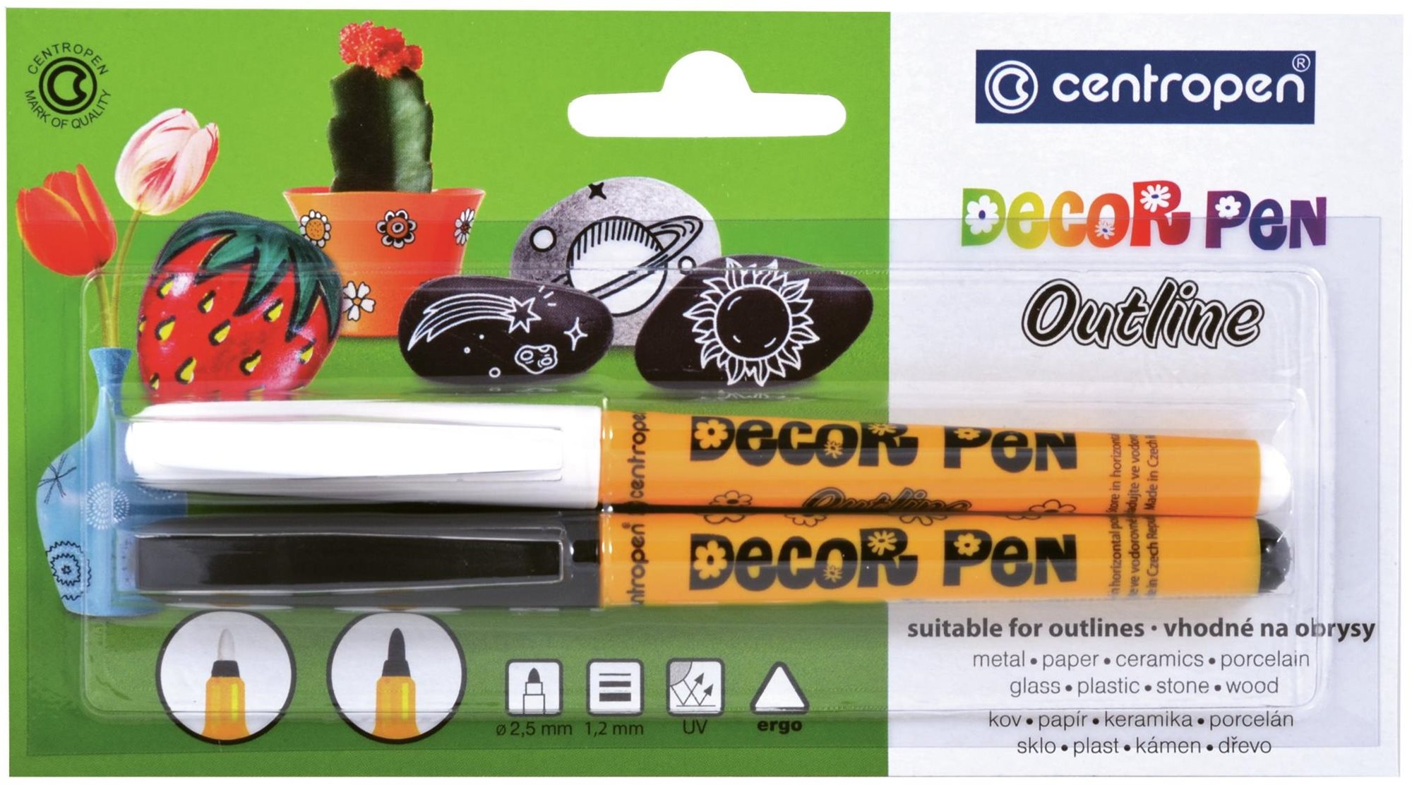 CENTROPEN Decor pen 2628 outline bílý+černý BL