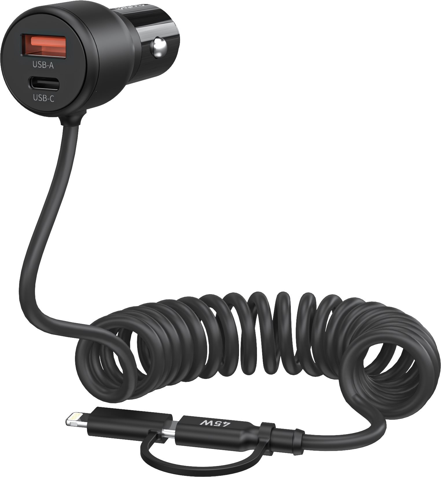 ChoeTech 110W USB-C+USB-A Fast car charger with Stretchable cable