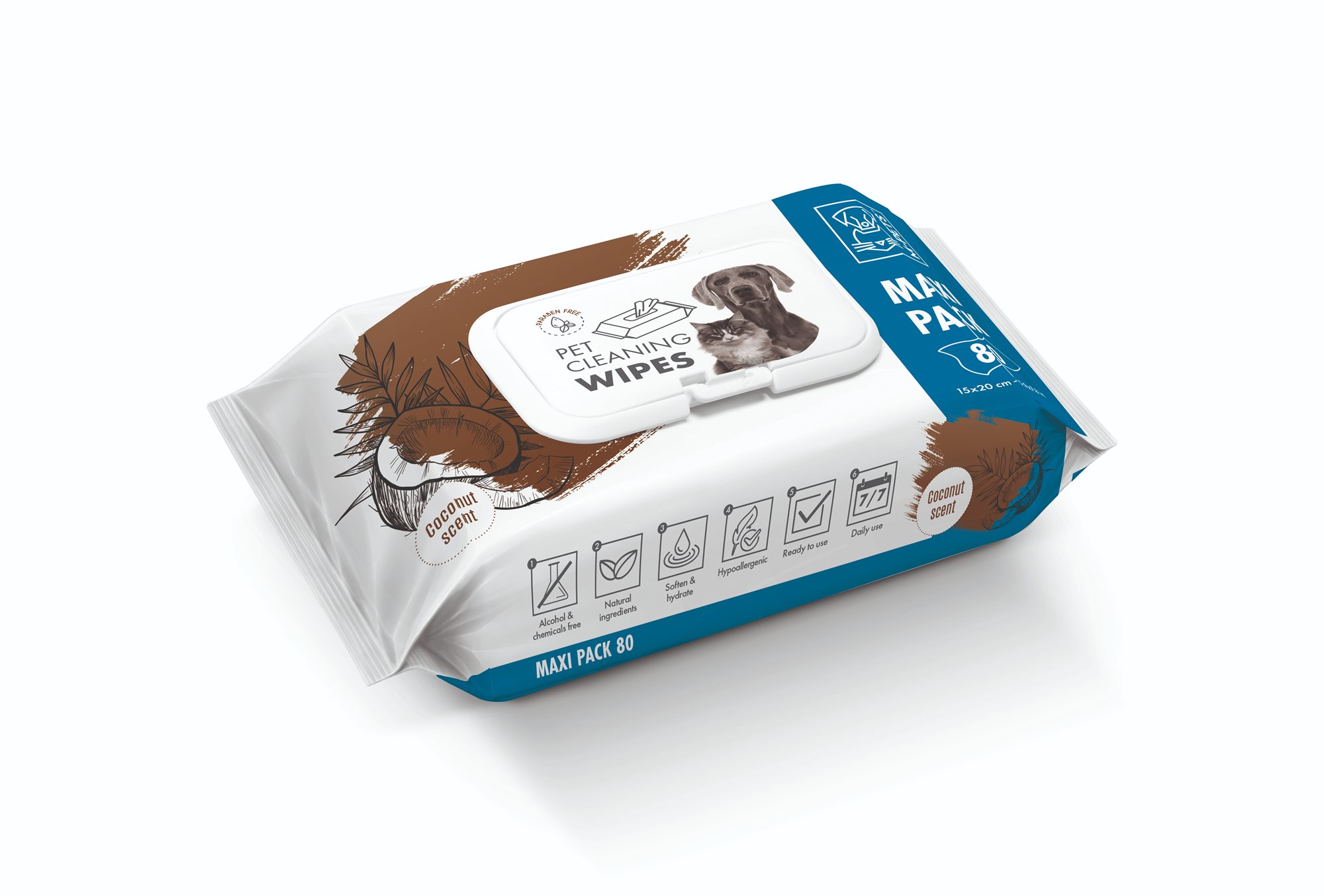 M-Pets Čistící vlhčené ubrousky kokosové 20 x 15 cm 80 ks