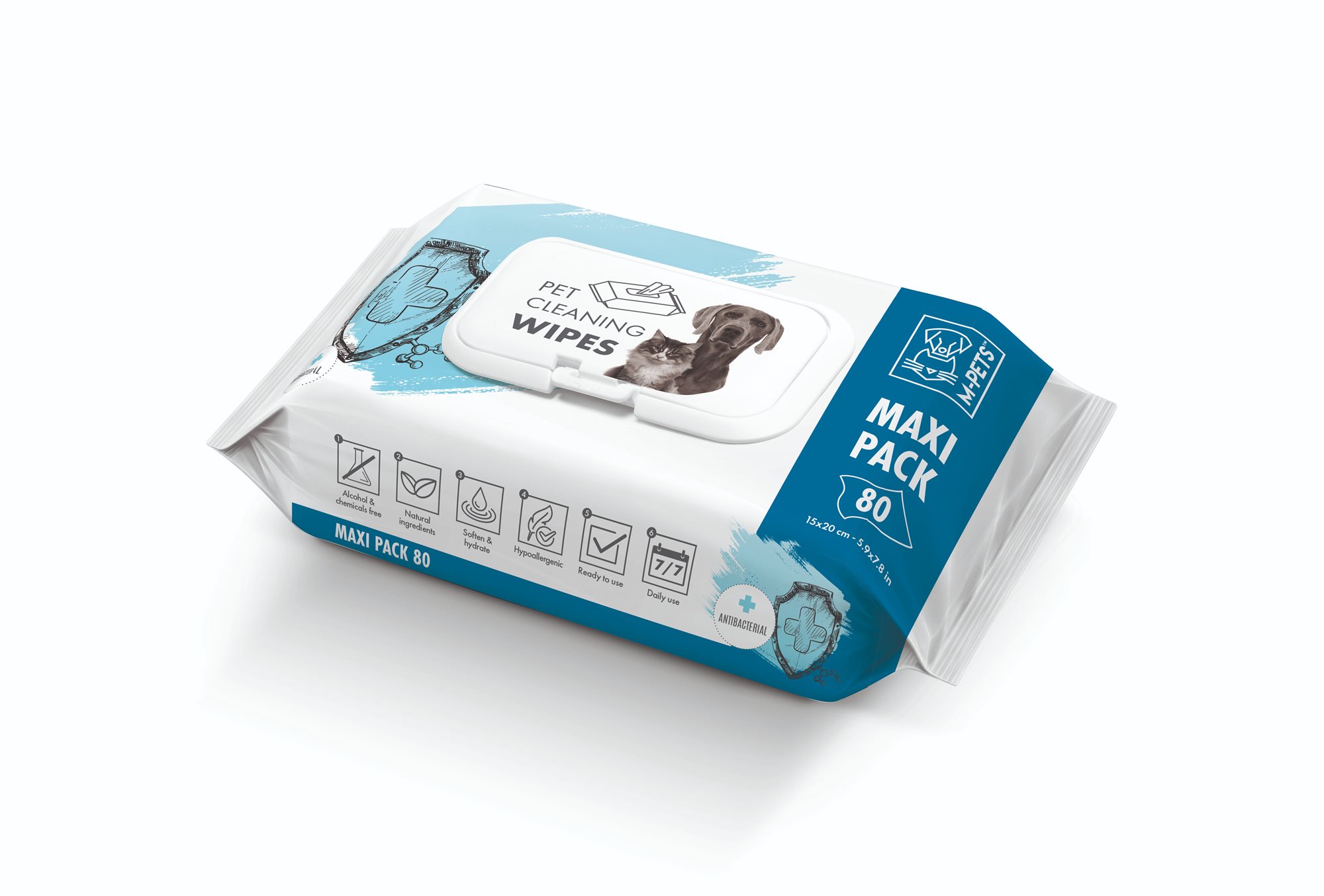 M-Pets Čistící vlhčené ubrousky antibakteriální 20 x 15 cm 80 ks