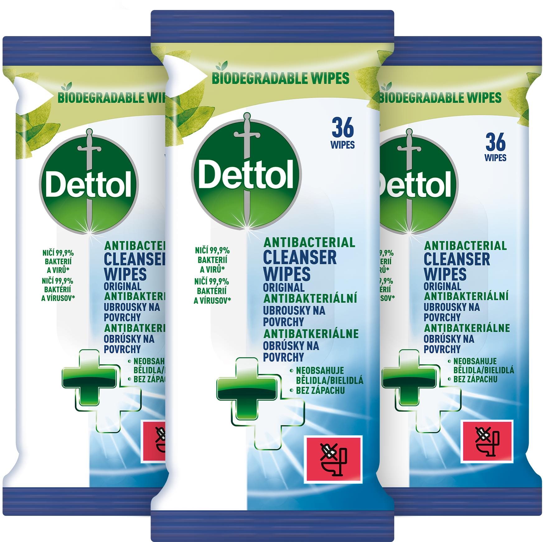 DETTOL Antibakteriální ubrousky na povrchy 3× 36 ks