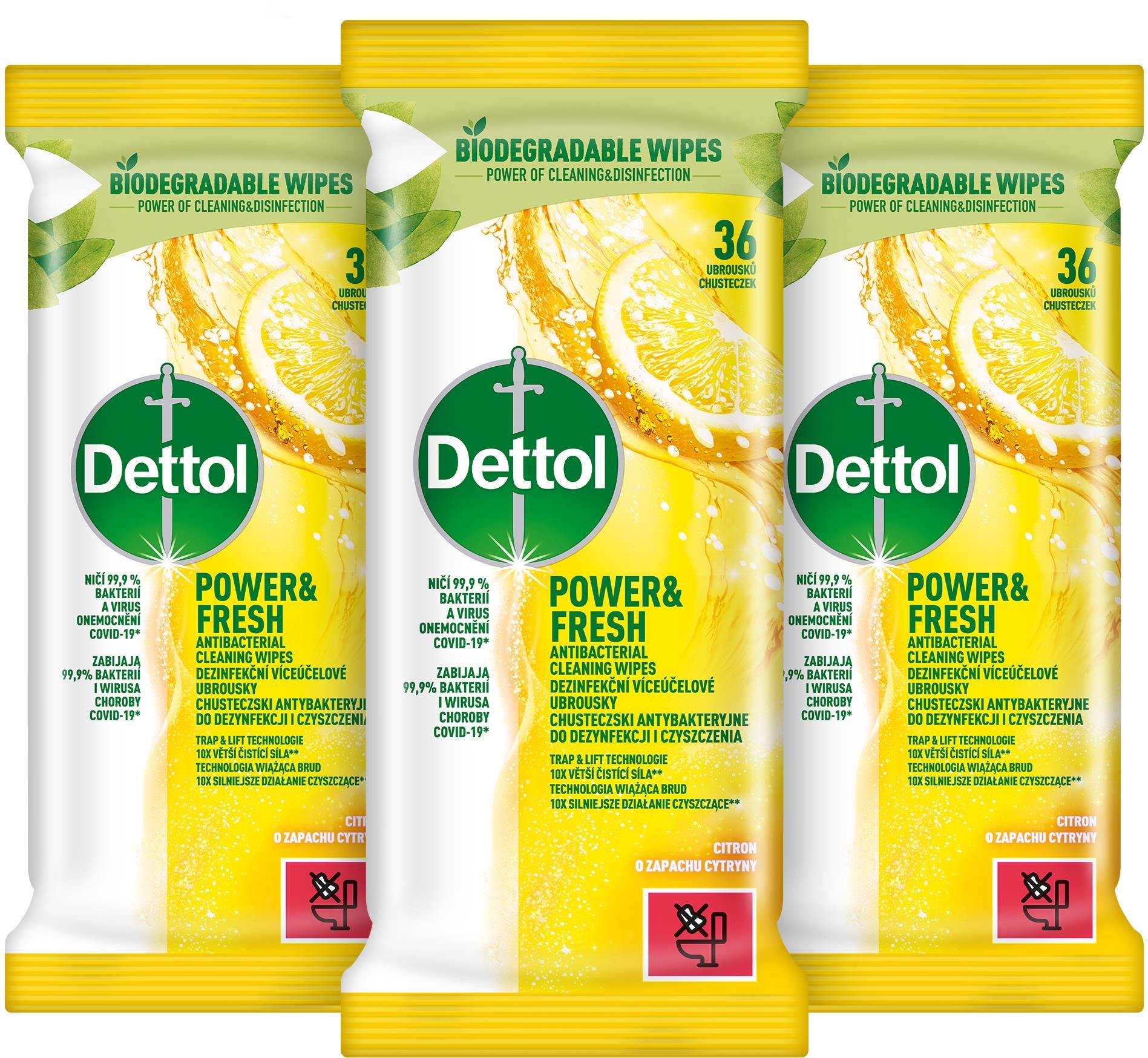 DETTOL Antibakteriální ubrousky na povrchy Citron 3× 36 ks