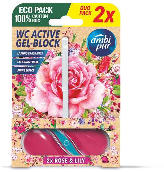 AMBI PUR WC Active gel-blok růže & lilie 2× 45 g