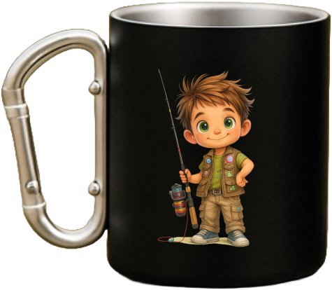 Coolkousky Plechový hrnek černý s karabinou - ryba