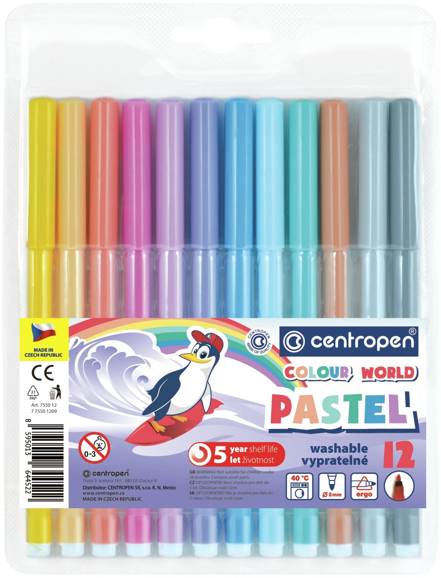 CENTROPEN popisovače RED 7550 pastel 12 ks