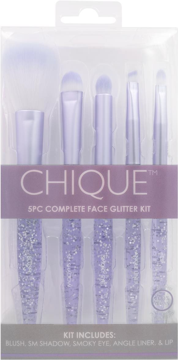 CHIQUE 5 PC Chique Complete Face Set Pink Glitter - Sada kosmetických štětců na obličej s růžovými t