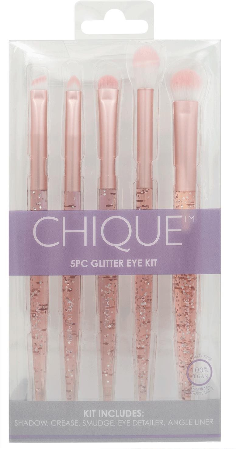 CHIQUE 5 PC Chique Eye Set Pink Glitter - Sada kosmetických štětců na oči s růžovými třpytkami 5 ks