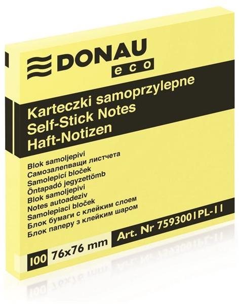 DONAU 76 x 76 mm, 100 lístků ECO žlutý