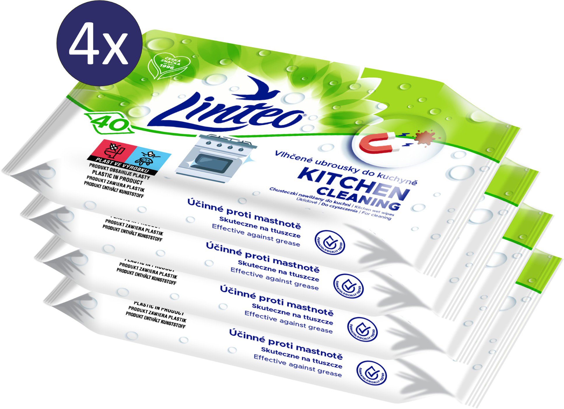 LINTEO vlhčené úklidové ubrousky do kuchyně 4× 40 ks