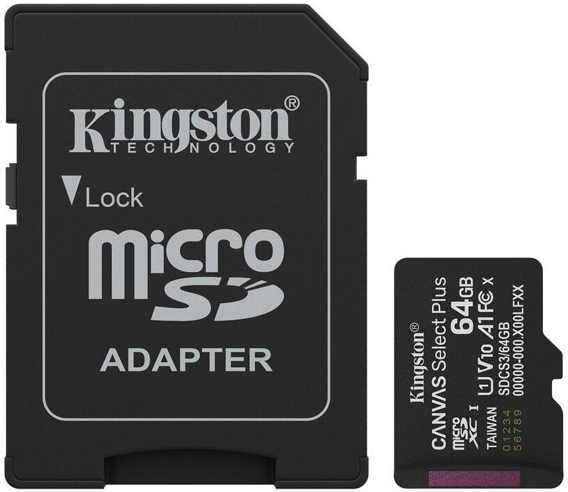 Kingston MicroSDXC 64GB Canvas Select Plus Gen 3 + SD adaptér