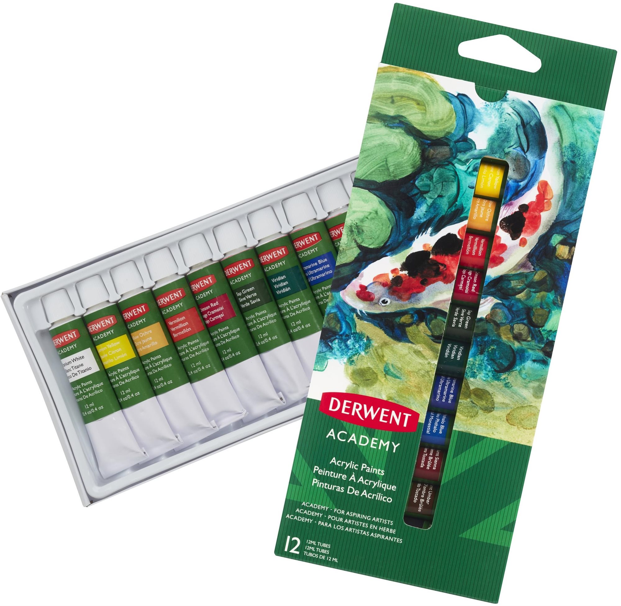 DERWENT Academy Acrylic Paints 12 ml 12 barev