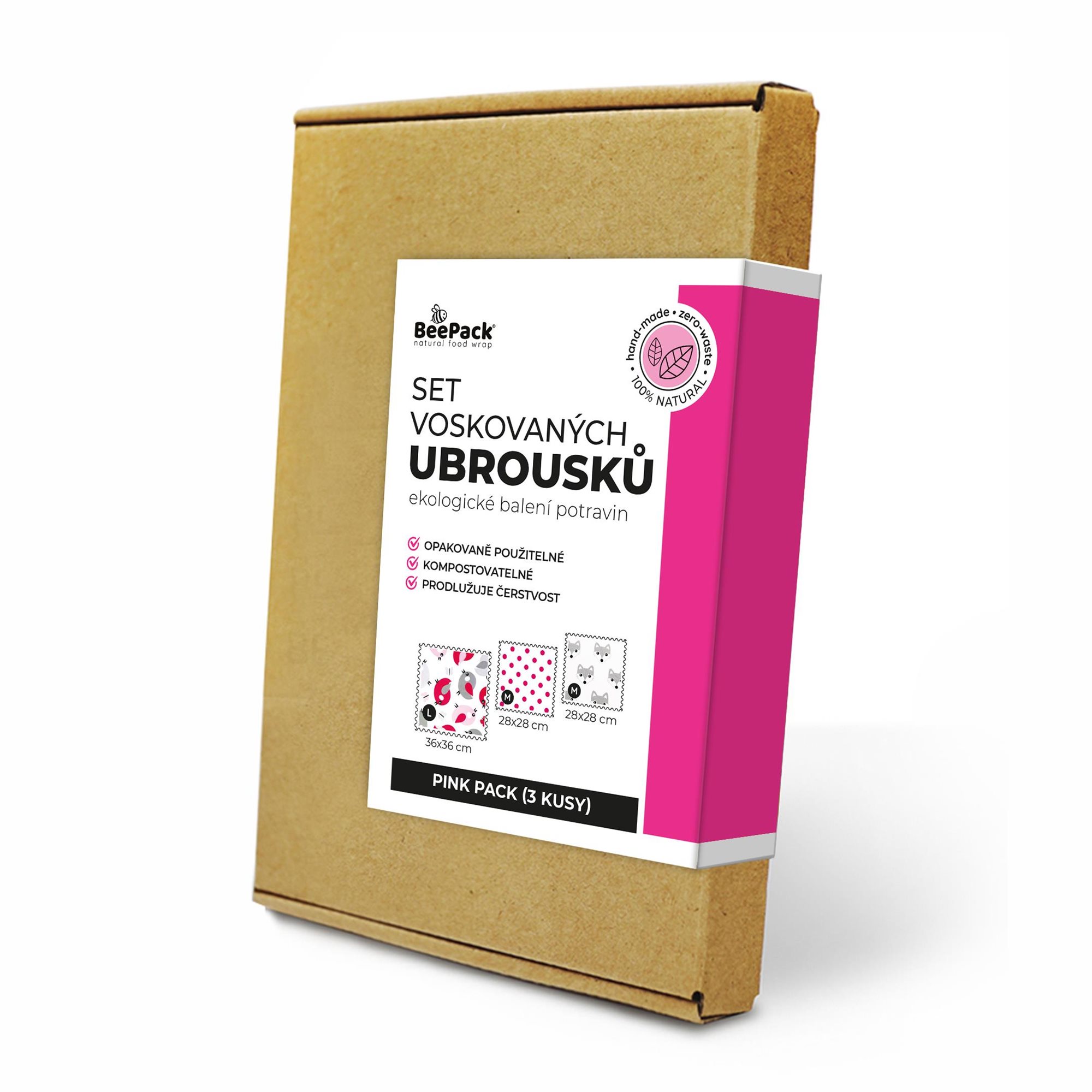 BEEPACK Pink Pack 3 voskované ubrousky, M+M+L