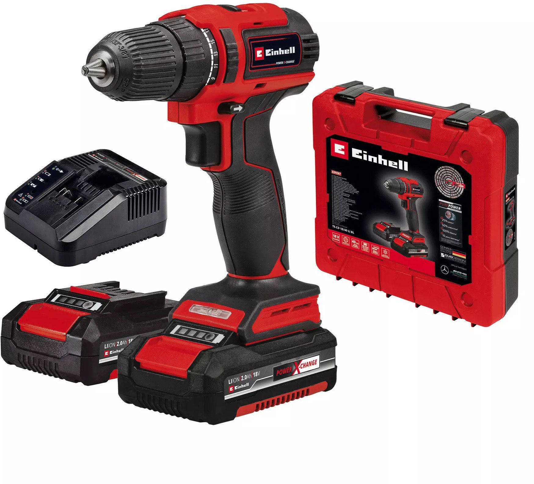 EINHELL Kompaktní vrtačka AKU TE-CD 18/40 Li Brushless set, 4513995 (2x2 Ah)
