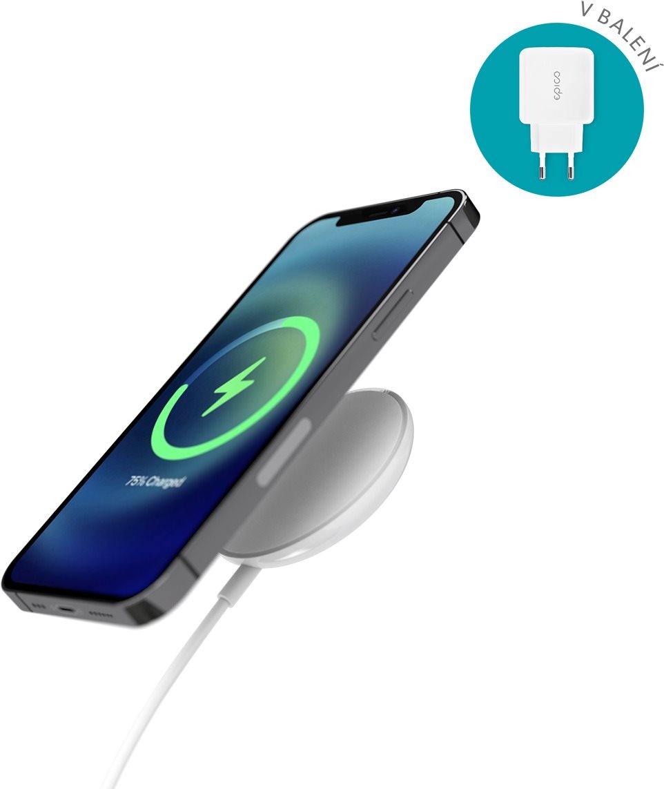 Epico Magnetic Wireless Charging Cable Bundle 7,5W/15W - with USB-C Cable & 20W PD Charger - Bílá