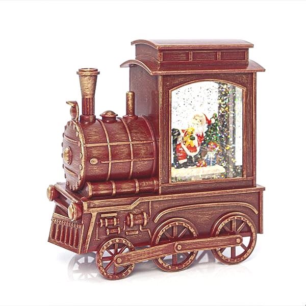 EUROLAMP Vánoční dekorace - plastová lucerna červená s vláčkem a Santou uvnitř, 16,5 x 8,3 x 17 cm