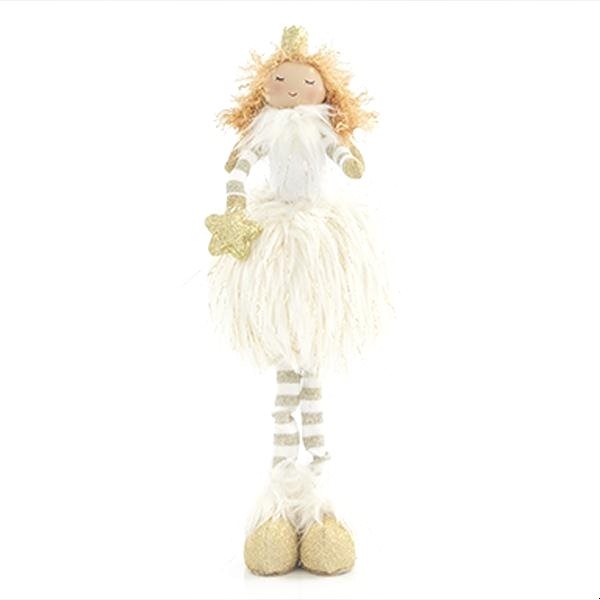 EUROLAMP Vánoční dekorace - princezna s bílou pon pon sukní, 33 cm