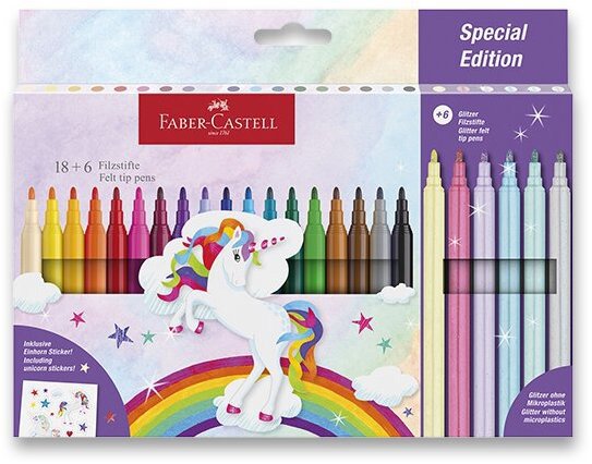 FABER-CASTELL Unicorn, kulaté, 24 barev vč. třpytivých pastelových