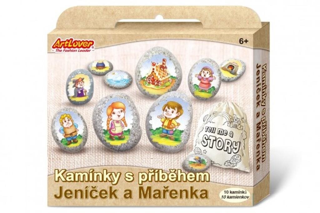 Malování na kameny s příběhem Jeníček a Mařenka: kreativní sada v krabičce 19x16x4cm