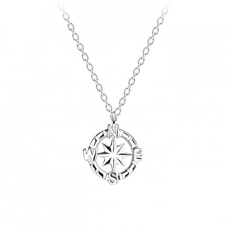 Flor de Cristal Stříbrný náhrdelník s kompasem