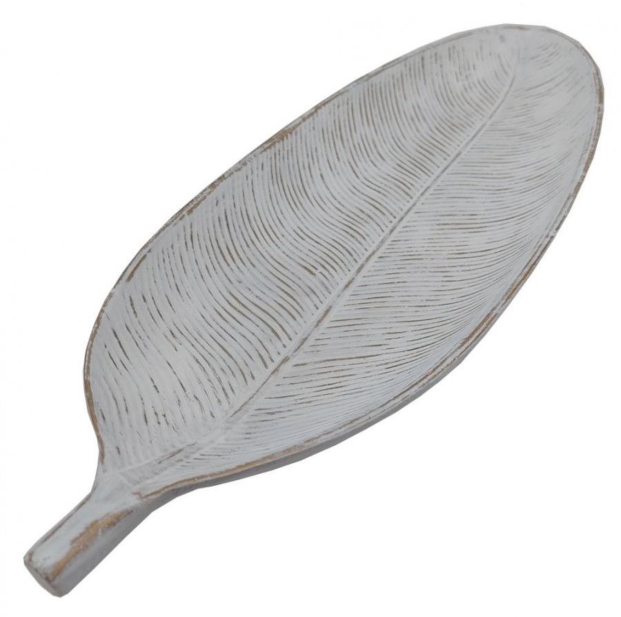 GOBA Talíř dekorační - dřevěný list, bílý 40cm