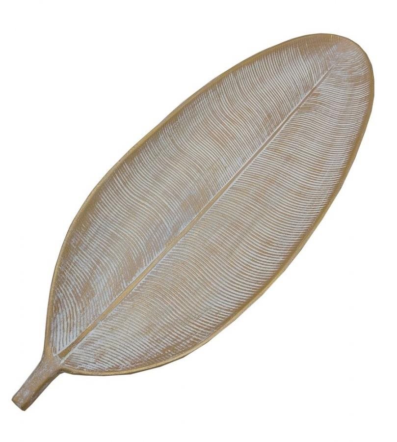 GOBA Talíř dekorační - dřevěný list, zlatý 60cm
