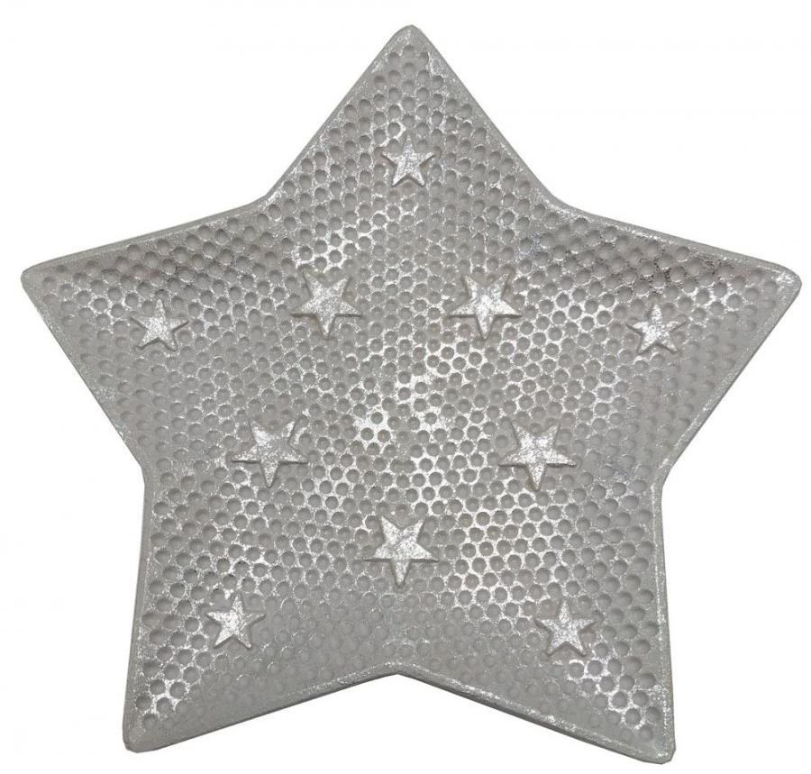 GOBA Talíř dekorační - dřevěný, stříbrná hvězda 25cm