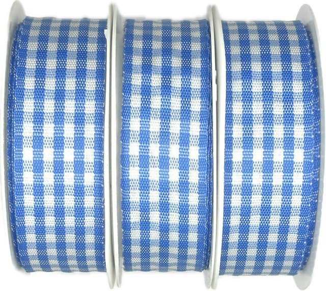 GOLDINA Sada 3 ks taftových stuh Vichy Karo modrá 25 mm × 3 m
