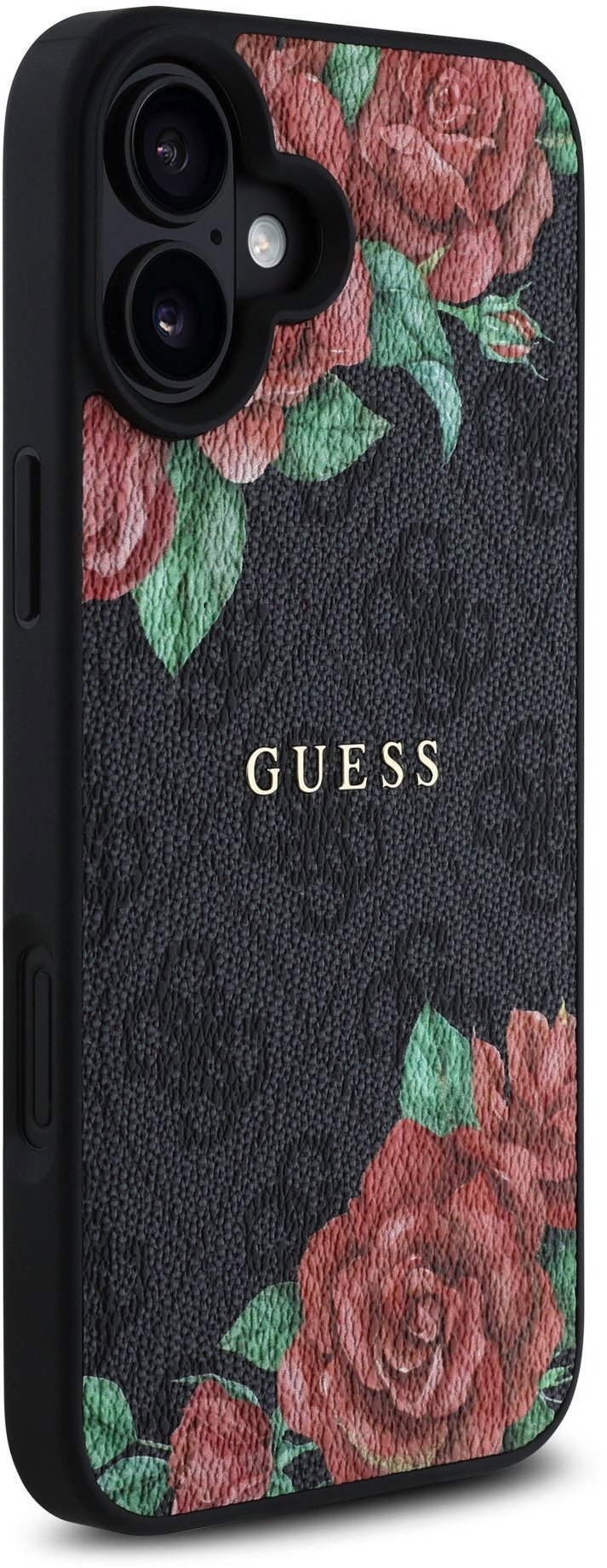 Guess PU Leather 4G Roses MagSafe Zadní Kryt pro iPhone 16 Black