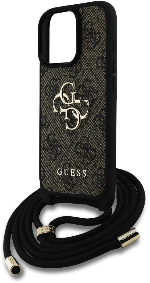 Guess PU 4G Metal Logo Crossbody Popruh Zadní Kryt pro iPhone 16 Pro Brown