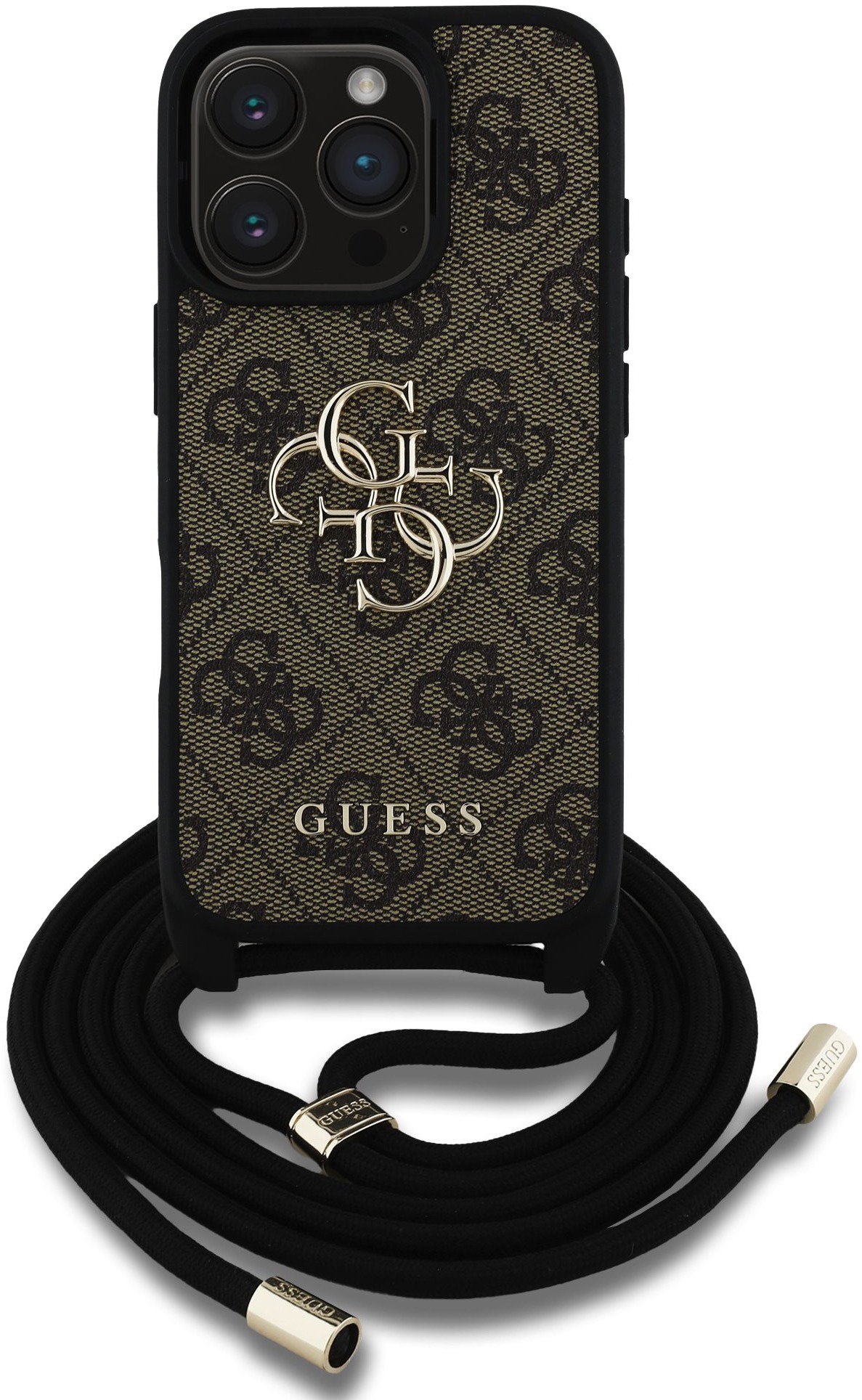 Guess PU 4G Metal Logo Crossbody Popruh Zadní Kryt pro iPhone 16 Pro Max Brown
