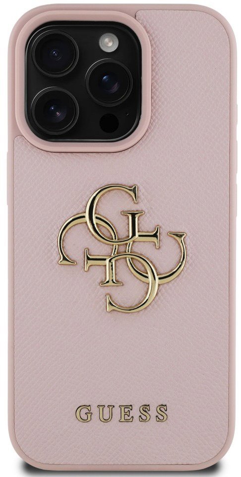 Guess PU Grained 4G Metal Logo Zadní Kryt pro iPhone 16 Pro Max Pink