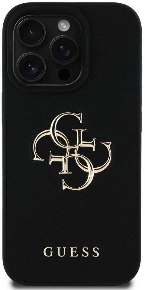 Guess PU Grained 4G Metal Logo Zadní Kryt pro iPhone 16 Pro Max Black