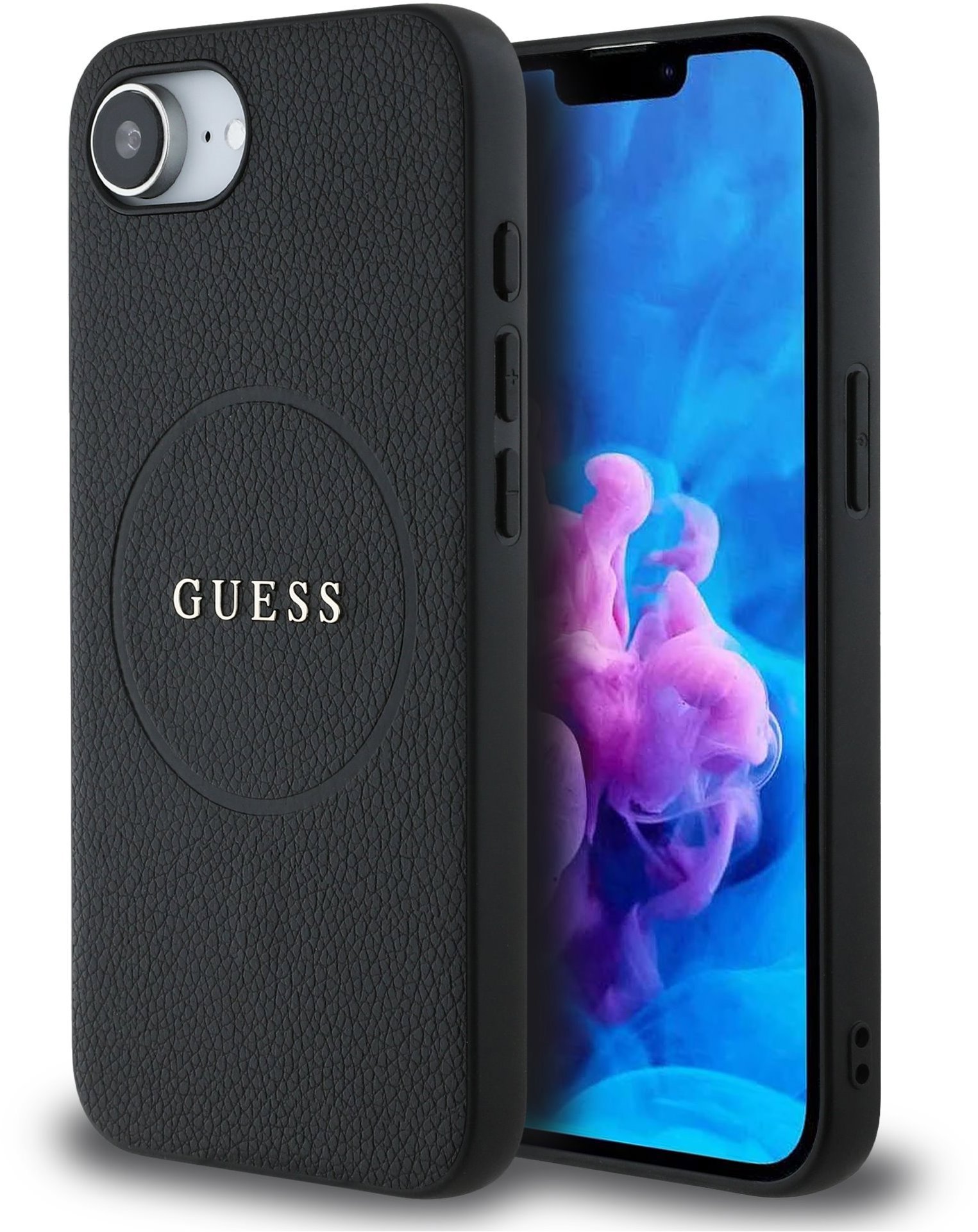 Guess PU Grained Classic Logo MagSafe Zadní Kryt pro iPhone 16e Black