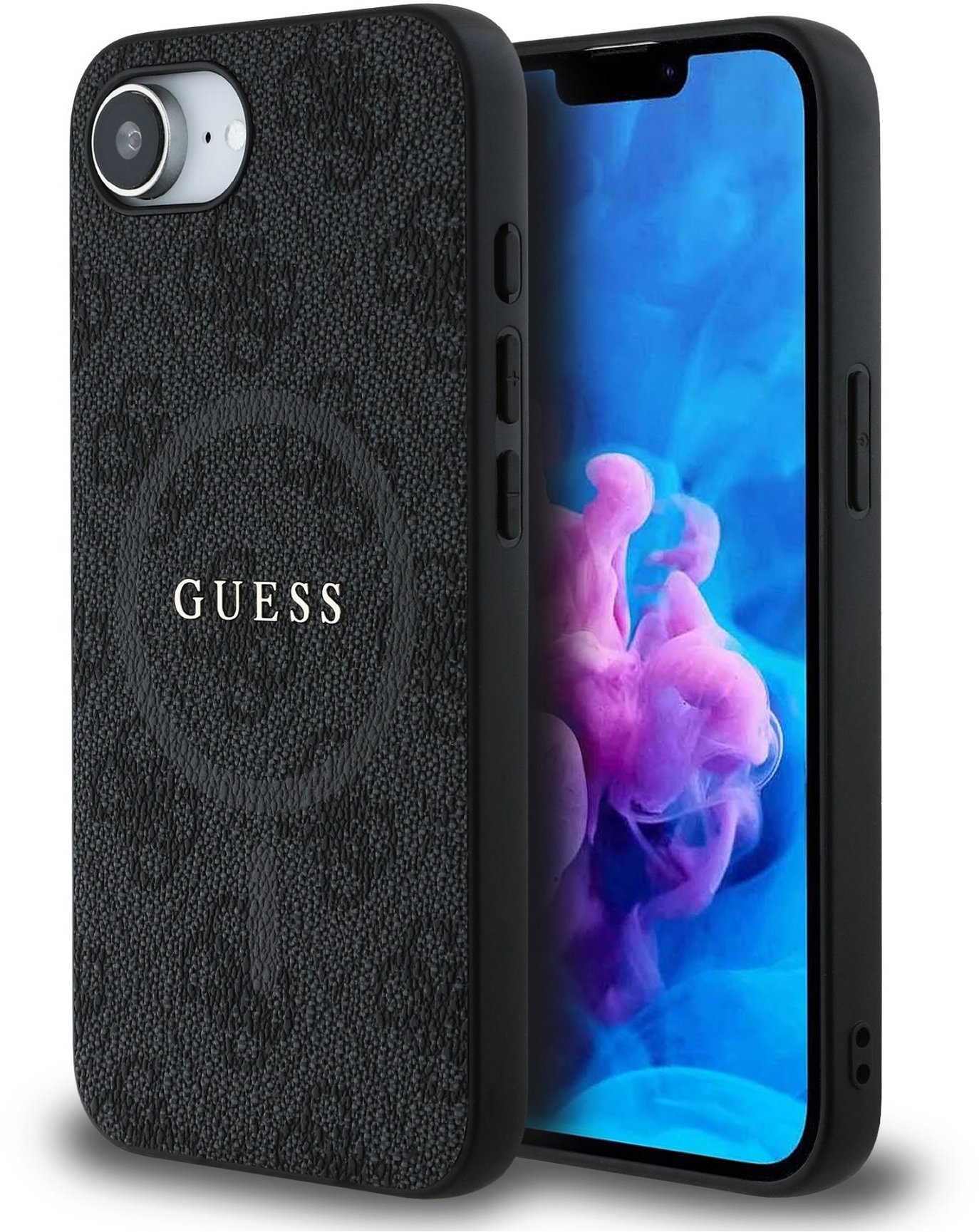 Guess PU Leather 4G Colored Ring MagSafe Zadní Kryt pro iPhone 16e Black