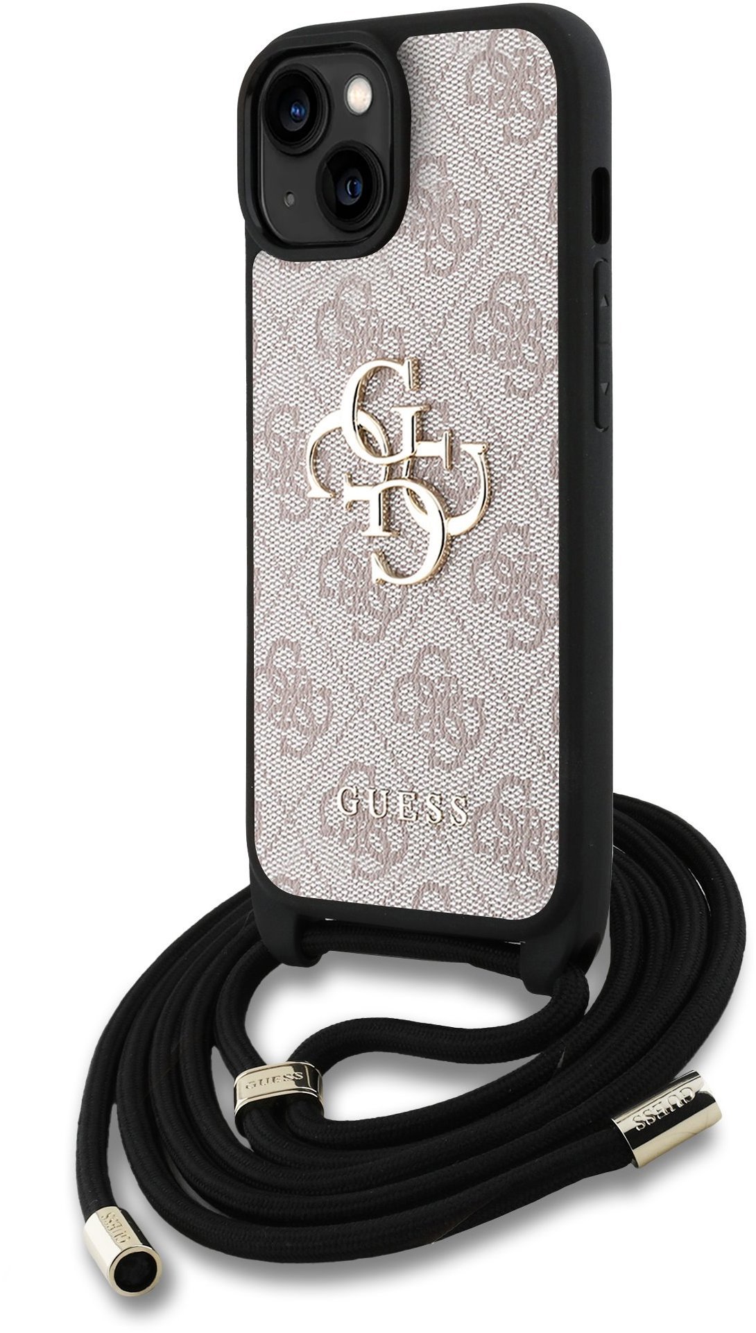 Guess PU 4G Metal Logo Crossbody Popruh Zadní Kryt pro iPhone 15 Pink