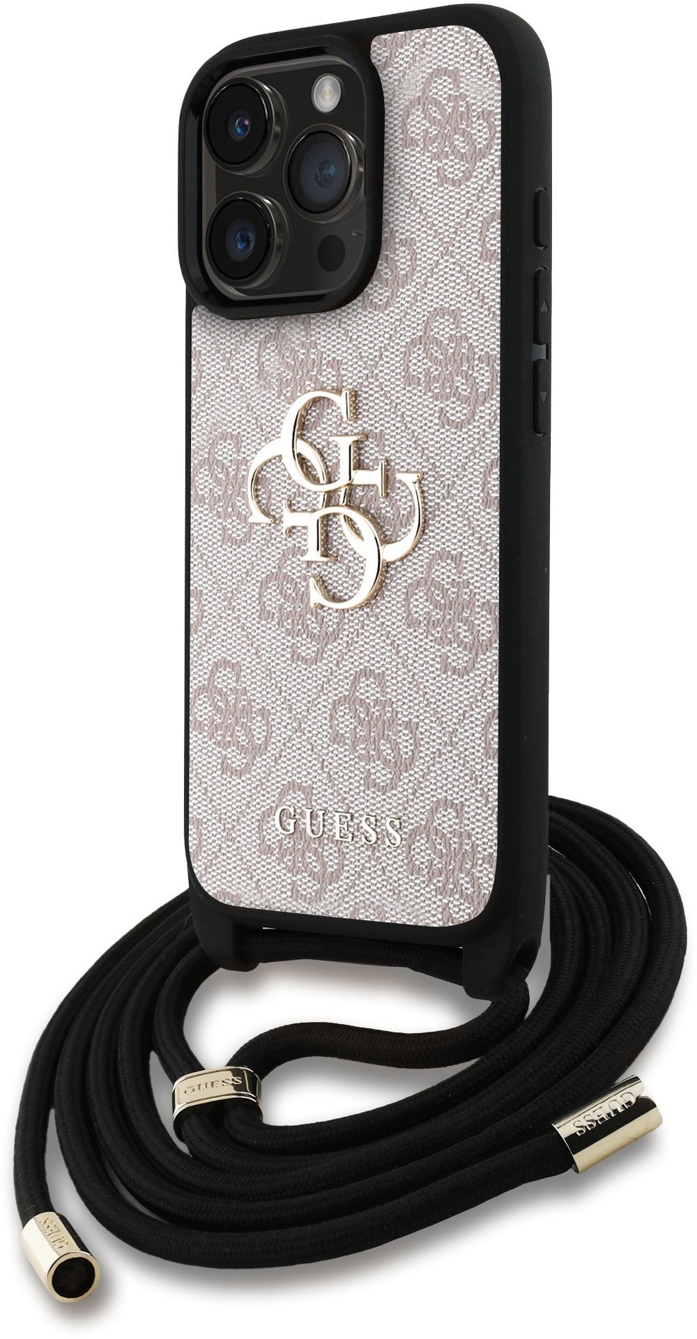 Guess PU 4G Metal Logo Crossbody Popruh Zadní Kryt pro iPhone 16 Pro Max Pink