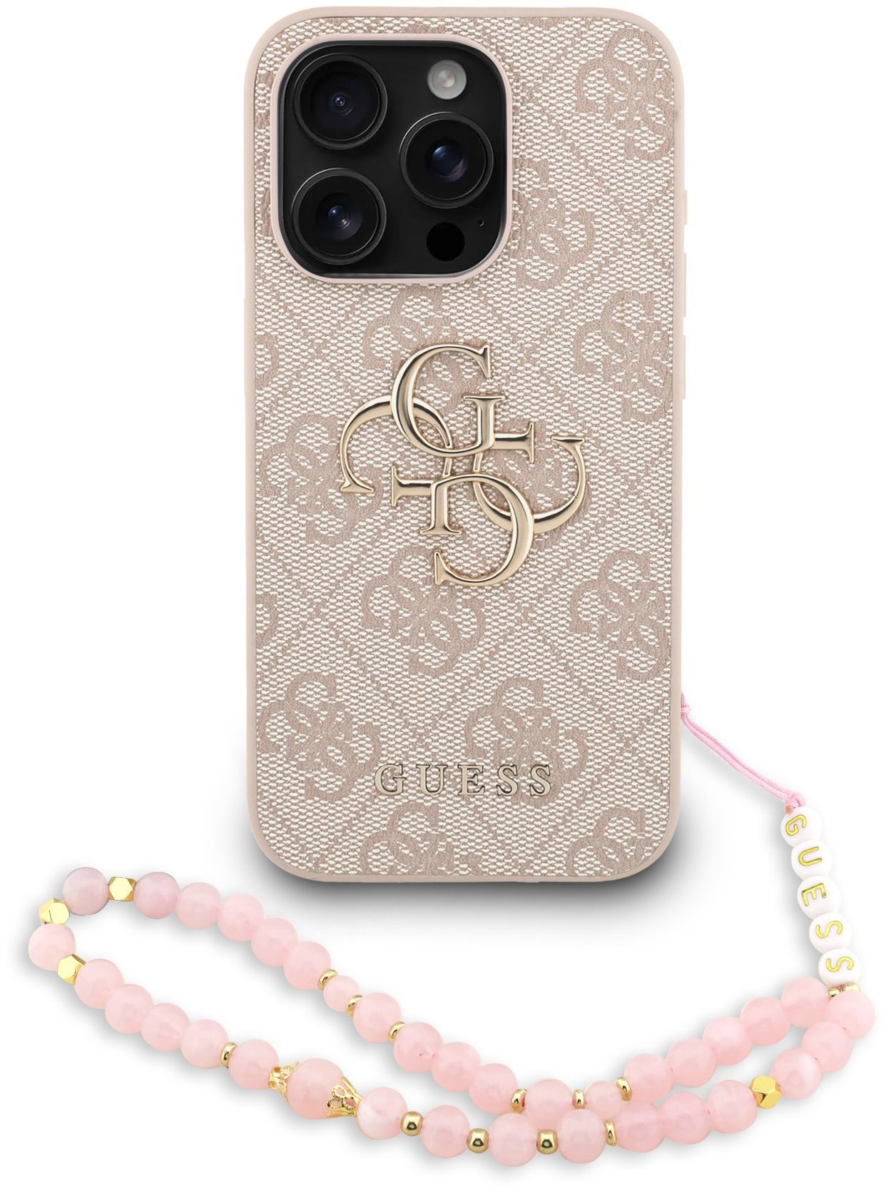 Guess PU 4G Metal Logo Strap Zadní Kryt pro iPhone 15 Pro Pink