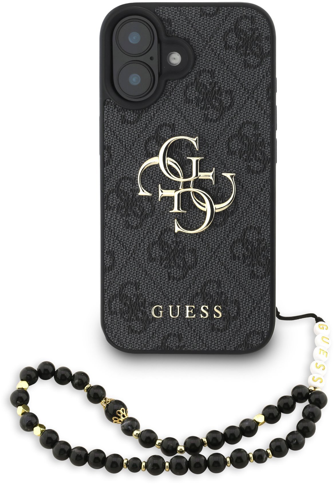 Guess PU 4G Metal Logo Strap Zadní Kryt pro iPhone 16 Black